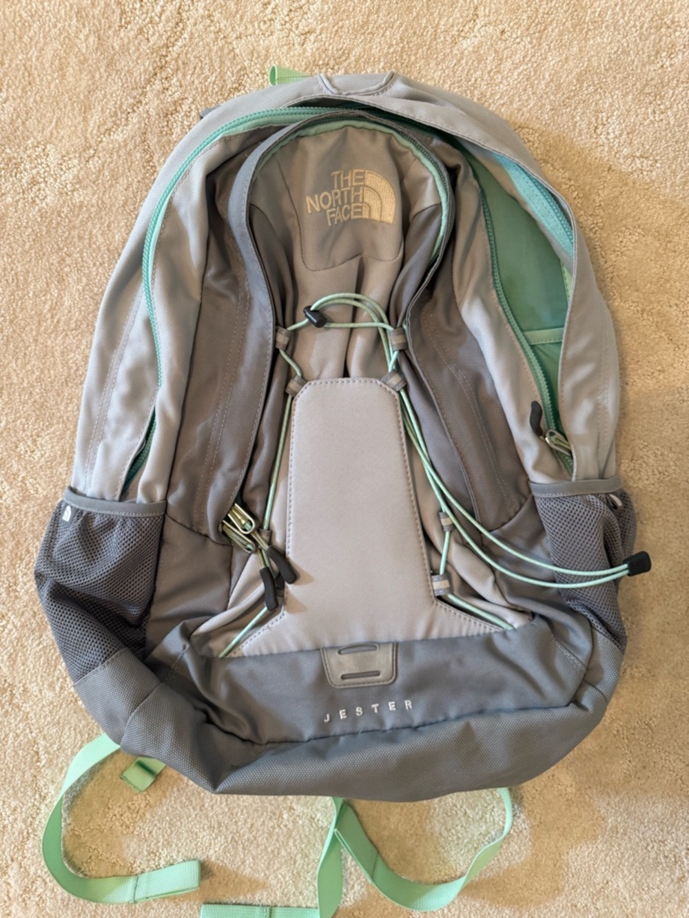 The North Face Gray Backpack with Mint Accents